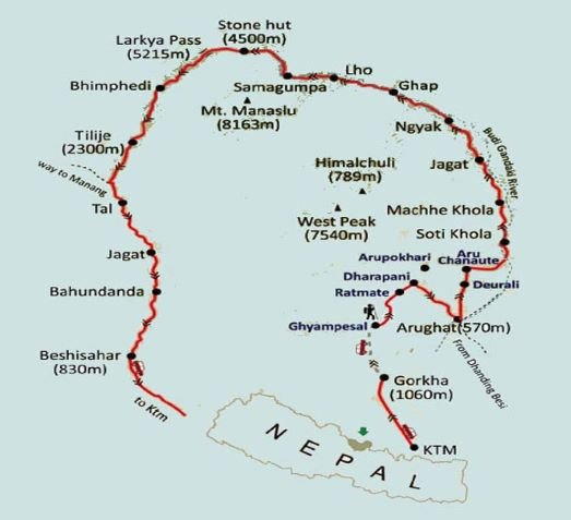 Manaslu Circuit Trek map 